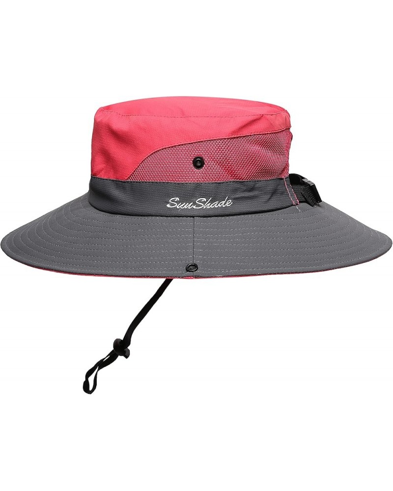 Womens Summer Sun Hat Beach Hat Wide Brim Outdoor UV Protection Hat Foldable Cool Mesh Ponytail Bucket Hat Red-gray $10.82 Su...