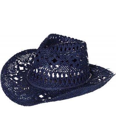 Fashion Lady Foldable Casual Cap Wide Sun Straw Hat for Women and Men Cowboy Birthday Navy $12.20 Cowboy Hats