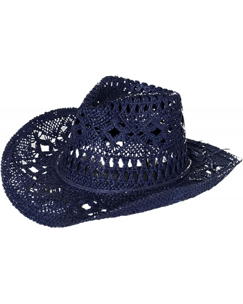 Fashion Lady Foldable Casual Cap Wide Sun Straw Hat for Women and Men Cowboy Birthday Navy $12.20 Cowboy Hats