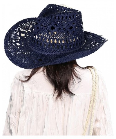 Fashion Lady Foldable Casual Cap Wide Sun Straw Hat for Women and Men Cowboy Birthday Navy $12.20 Cowboy Hats