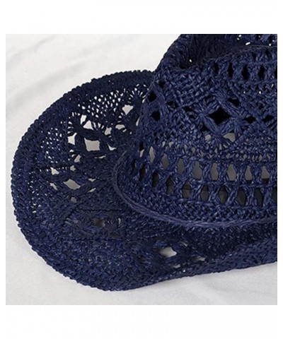 Fashion Lady Foldable Casual Cap Wide Sun Straw Hat for Women and Men Cowboy Birthday Navy $12.20 Cowboy Hats