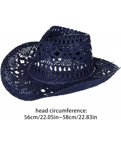 Fashion Lady Foldable Casual Cap Wide Sun Straw Hat for Women and Men Cowboy Birthday Navy $12.20 Cowboy Hats