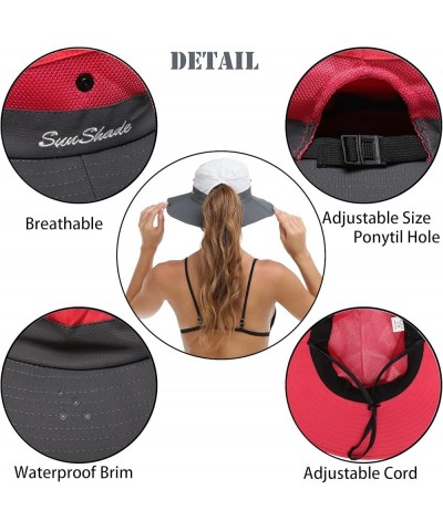 Womens Summer Sun Hat Beach Hat Wide Brim Outdoor UV Protection Hat Foldable Cool Mesh Ponytail Bucket Hat Red-gray $10.82 Su...