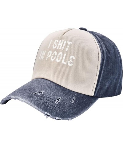 I Shit in Pools Cotton Men's Baseball Hat Low Profile Washed Denim Trucker Hat Adjustable,Dark Red Navy Blue $10.23 Baseball ...