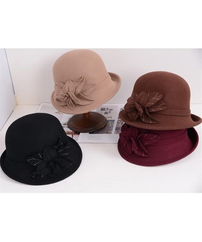 Women Winter Cloche Hat Wool Felt Fedora Hats Church Cap with Flowers Vintage Warm Wool Fedoras Black $48.77 Fedoras