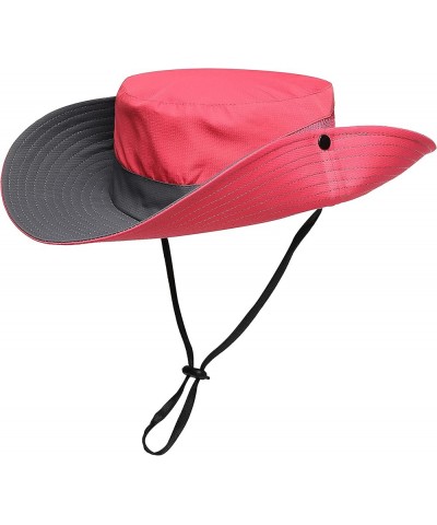 Womens Summer Sun Hat Beach Hat Wide Brim Outdoor UV Protection Hat Foldable Cool Mesh Ponytail Bucket Hat Red-gray $10.82 Su...