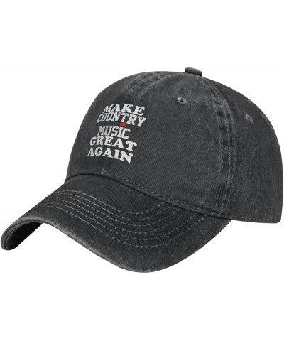 Men and Women Baseball Hat Adjustable Make Country Music Great Again with Heart Washed Denim Original Dad Hat Black $11.33 Ba...