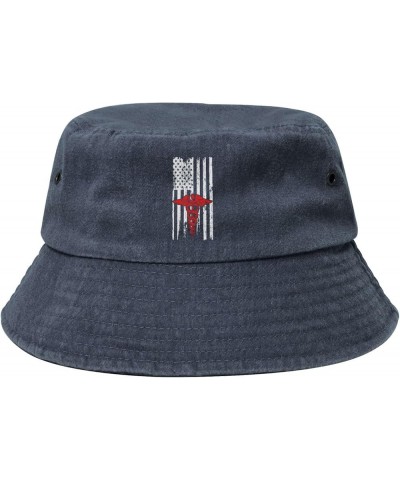 Nurse Profession American Flag Bucket Hats Summer Fisherman Cap Demin Hat for Women Men Navy Blue $18.42 Bucket Hats