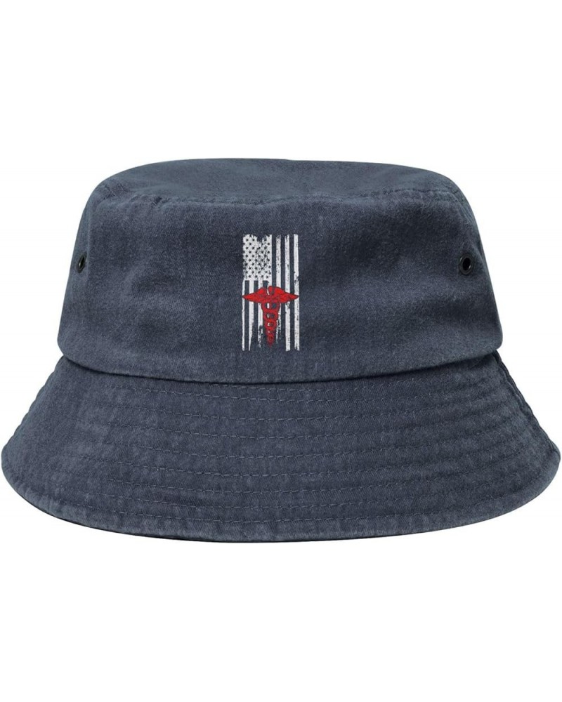 Nurse Profession American Flag Bucket Hats Summer Fisherman Cap Demin Hat for Women Men Navy Blue $18.42 Bucket Hats