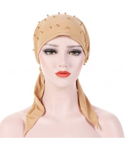 African Turban Head Wraps for Black Women Sequined Braid Cap Stretchy African Hat Headscarf Gifts Valentine's Day Khaki $6.04...