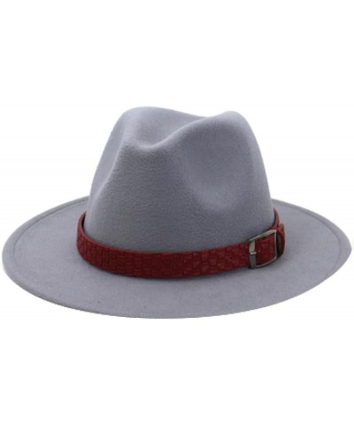 Womens Fedora Hat Men Solid Wide Brim Hats Wine Red Belt Felted Autumn Winter Formal Dress Wedding Classic Cap Light Rey $13....