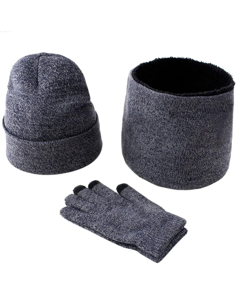 Men Women Beanie Hat Cap Scarf Set Neck Warmer with Thick Fleece Lined Winter Cap Scarf Set with Fleece Lined Navy $10.99 Sku...