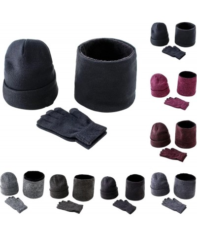 Men Women Beanie Hat Cap Scarf Set Neck Warmer with Thick Fleece Lined Winter Cap Scarf Set with Fleece Lined Navy $10.99 Sku...