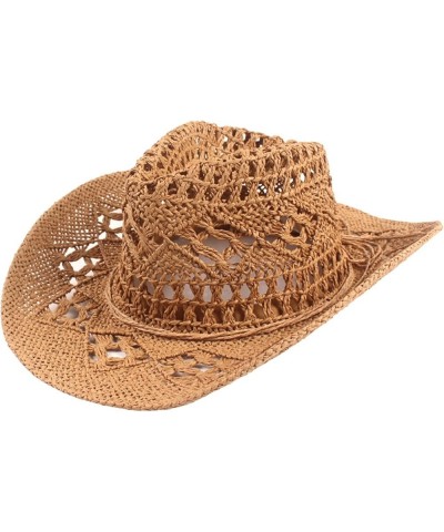 Classic Vintage Cowboy Hat Hollow Out Unisex Curled Edge Wide Brim Men Sun Hat Fishing Hat Khaki $9.17 Sun Hats