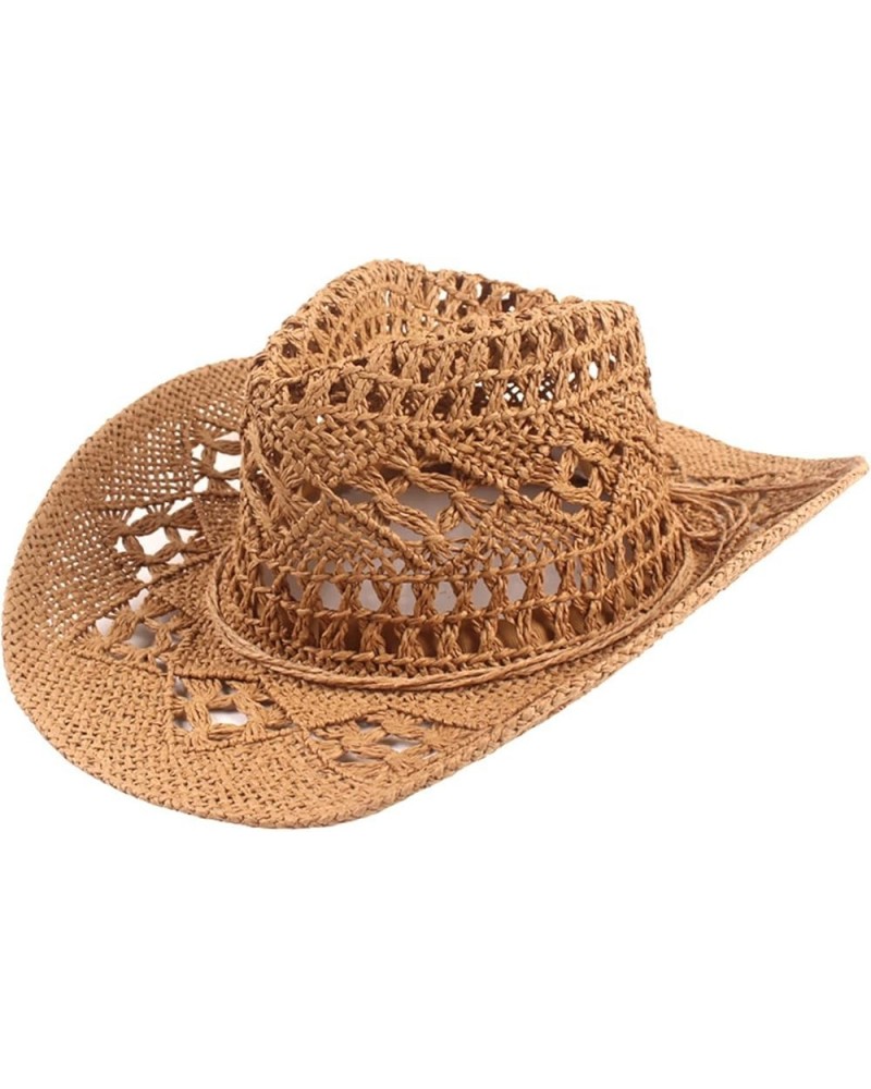 Classic Vintage Cowboy Hat Hollow Out Unisex Curled Edge Wide Brim Men Sun Hat Fishing Hat Khaki $9.17 Sun Hats