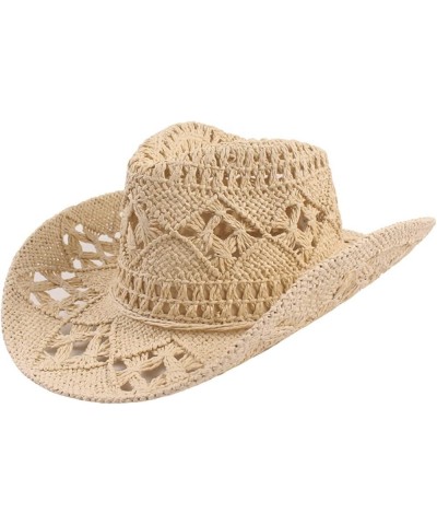 Classic Vintage Cowboy Hat Hollow Out Unisex Curled Edge Wide Brim Men Sun Hat Fishing Hat Khaki $9.17 Sun Hats