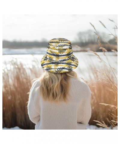 Winter Fluffy Plush Soft Plush Bucket Hat,Black Yellow Leaf Stripes Lovely Fisherman Cap, Fashion Outdoor Thick Warm Sun Cap ...