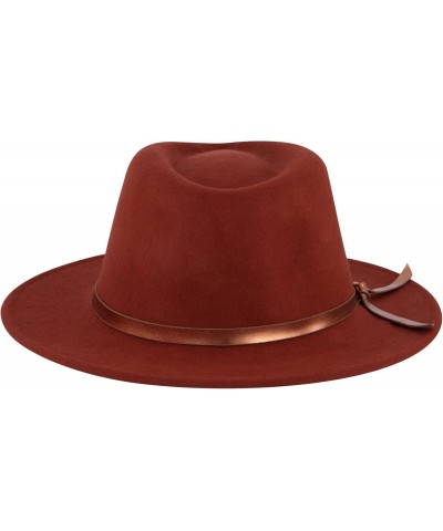 Christian Siriano New York Fedora Hat, Wool Felt Wide Brim Rancher Fashion Hat with Metallic Faux Leather Wrap, Rust, One Siz...