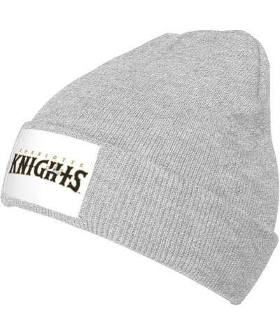 Charlotte Knights Logo Ribbed Knit Cap Beanie Hats for Men Women, Warm Cozy Knitted Cuffed Cap Gray $7.97 Skullies & Beanies