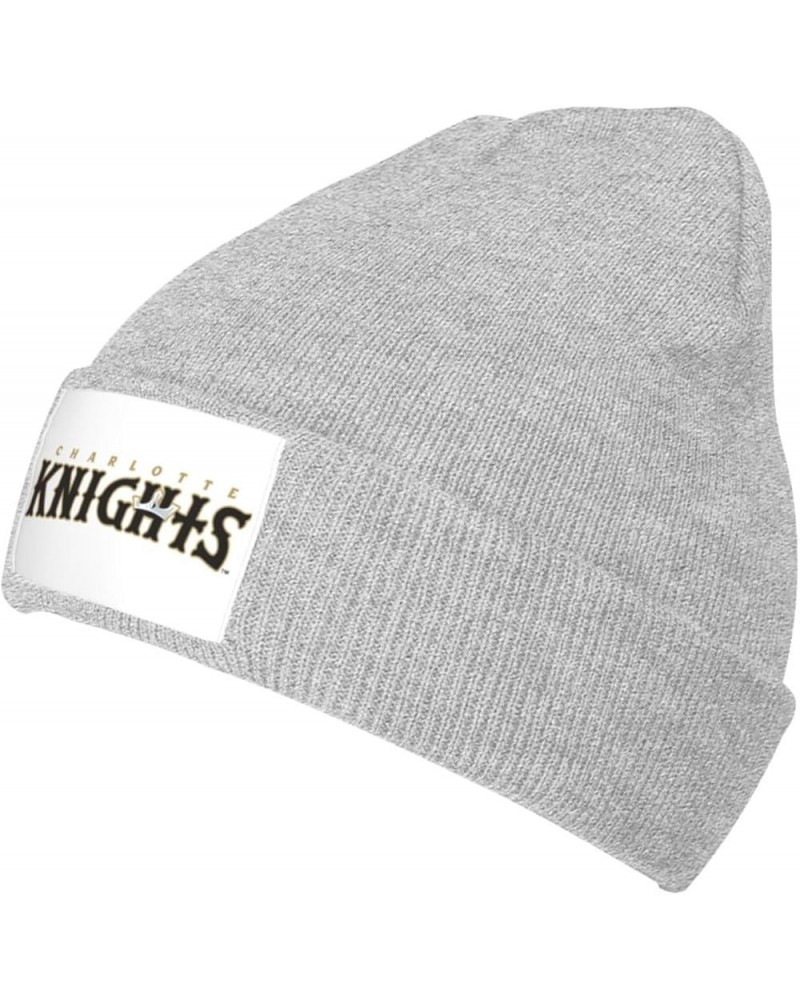 Charlotte Knights Logo Ribbed Knit Cap Beanie Hats for Men Women, Warm Cozy Knitted Cuffed Cap Gray $7.97 Skullies & Beanies