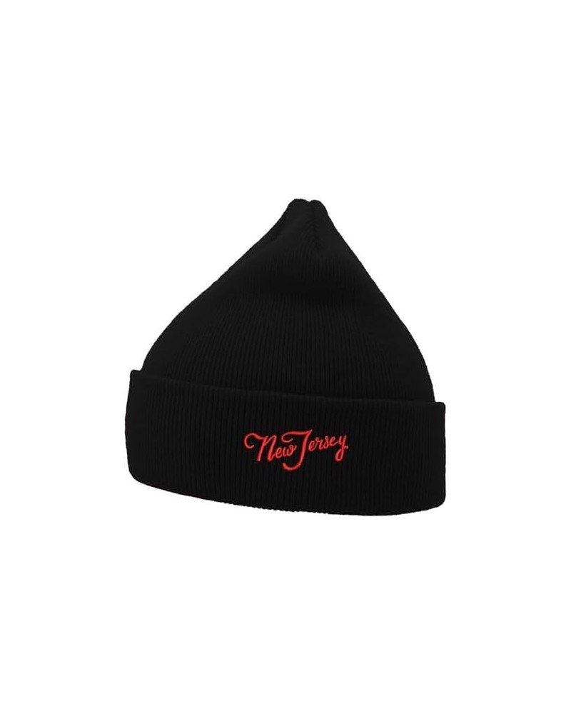 Mens Beanie Knit Hats NJ New Jersey Embroidered Unisex Casual Beanies Hats for Winter Black $13.28 Skullies & Beanies