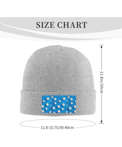 White Daisy Print Knitted Hat Daily Warm Hat,Outdoor Beanie Men & Women,Elastic Hat Without Brim Gray $12.73 Skullies & Beanies