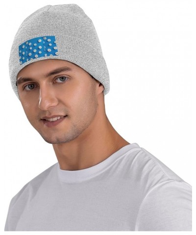 White Daisy Print Knitted Hat Daily Warm Hat,Outdoor Beanie Men & Women,Elastic Hat Without Brim Gray $12.73 Skullies & Beanies