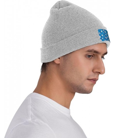 White Daisy Print Knitted Hat Daily Warm Hat,Outdoor Beanie Men & Women,Elastic Hat Without Brim Gray $12.73 Skullies & Beanies