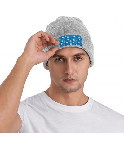 White Daisy Print Knitted Hat Daily Warm Hat,Outdoor Beanie Men & Women,Elastic Hat Without Brim Gray $12.73 Skullies & Beanies