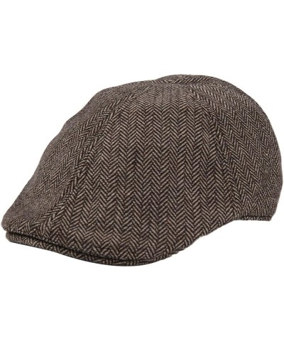 Mens Classic Herringbone Newsboy Hats Autumn Irish Lightweight Beret Hat Soft Retro Wool Flat Cabbie Cap Dark Brown $20.76 Ne...