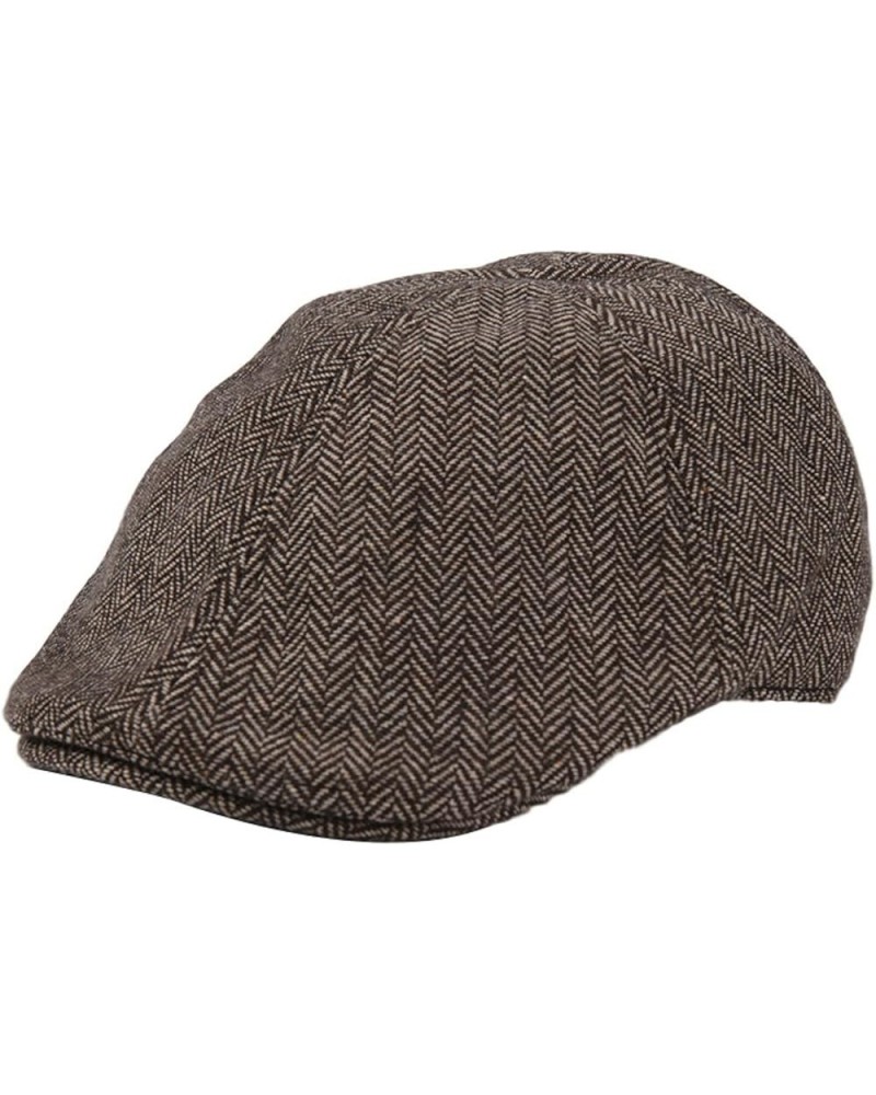 Mens Classic Herringbone Newsboy Hats Autumn Irish Lightweight Beret Hat Soft Retro Wool Flat Cabbie Cap Dark Brown $20.76 Ne...