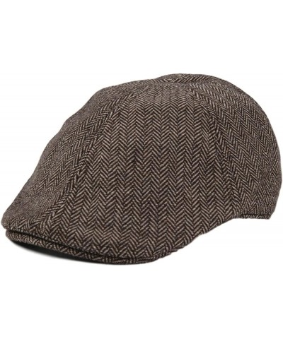 Mens Classic Herringbone Newsboy Hats Autumn Irish Lightweight Beret Hat Soft Retro Wool Flat Cabbie Cap Dark Brown $20.76 Ne...