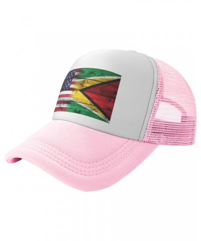 Us Guyana America Flag Breathable Mesh Baseball Cap Adjustable Lightweight Trucker Hat Pink $10.35 Baseball Caps