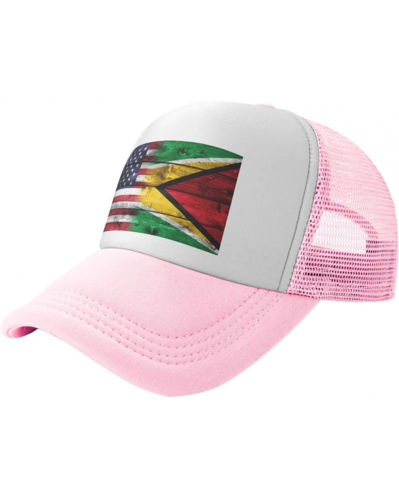 Us Guyana America Flag Breathable Mesh Baseball Cap Adjustable Lightweight Trucker Hat Pink $10.35 Baseball Caps