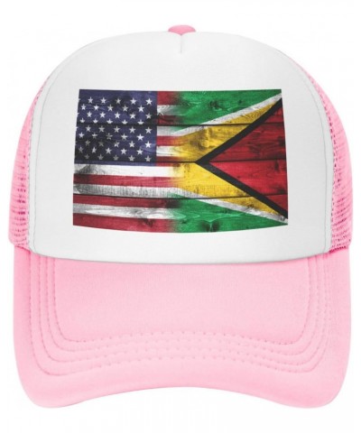 Us Guyana America Flag Breathable Mesh Baseball Cap Adjustable Lightweight Trucker Hat Pink $10.35 Baseball Caps