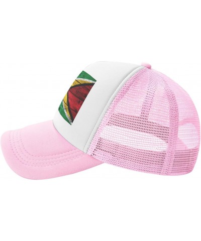 Us Guyana America Flag Breathable Mesh Baseball Cap Adjustable Lightweight Trucker Hat Pink $10.35 Baseball Caps