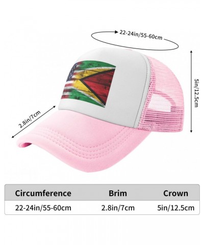 Us Guyana America Flag Breathable Mesh Baseball Cap Adjustable Lightweight Trucker Hat Pink $10.35 Baseball Caps