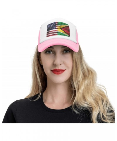 Us Guyana America Flag Breathable Mesh Baseball Cap Adjustable Lightweight Trucker Hat Pink $10.35 Baseball Caps