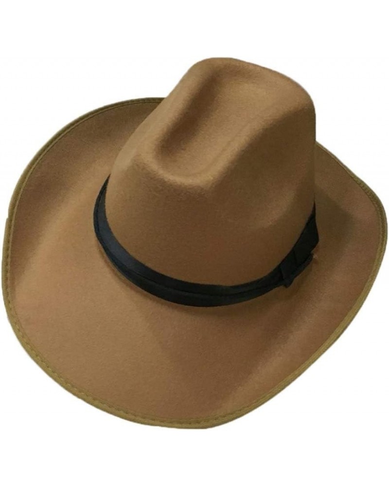 Faux Felt Wide Brim Western Cowboy Hat Wool Outback Cattlemen Hat with Black Band Brown $12.15 Cowboy Hats