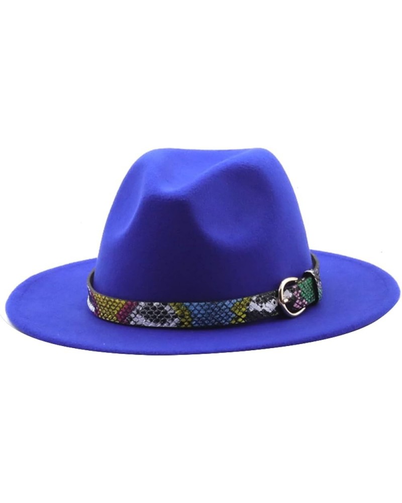 Women Men Fedora Hat Classic Wide Brim Wool Floppy Jazz Panama Caps Belt Buckle Church Formal Wedding Womens Hats Blue2 $11.4...