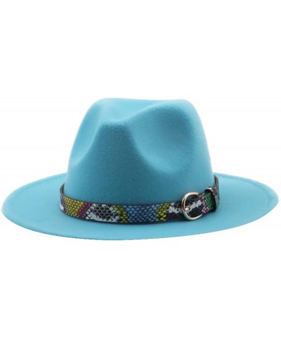 Women Men Fedora Hat Classic Wide Brim Wool Floppy Jazz Panama Caps Belt Buckle Church Formal Wedding Womens Hats Blue2 $11.4...