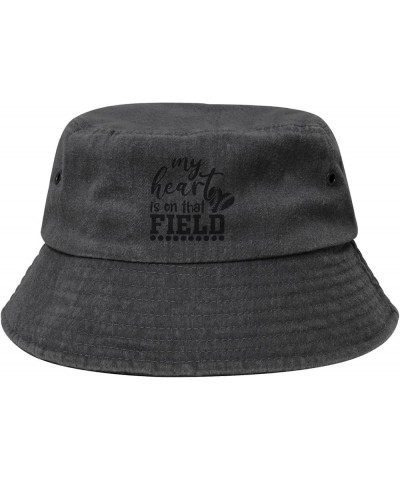 My Heart is On That Field Bucket Hat for Women Men Summer Travel Sun Hat Outdoor Cap Funny Bucket Hats Black $13.98 Bucket Hats