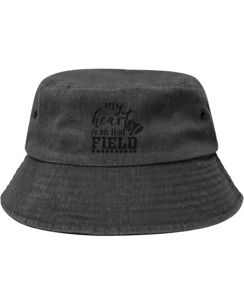 My Heart is On That Field Bucket Hat for Women Men Summer Travel Sun Hat Outdoor Cap Funny Bucket Hats Black $13.98 Bucket Hats