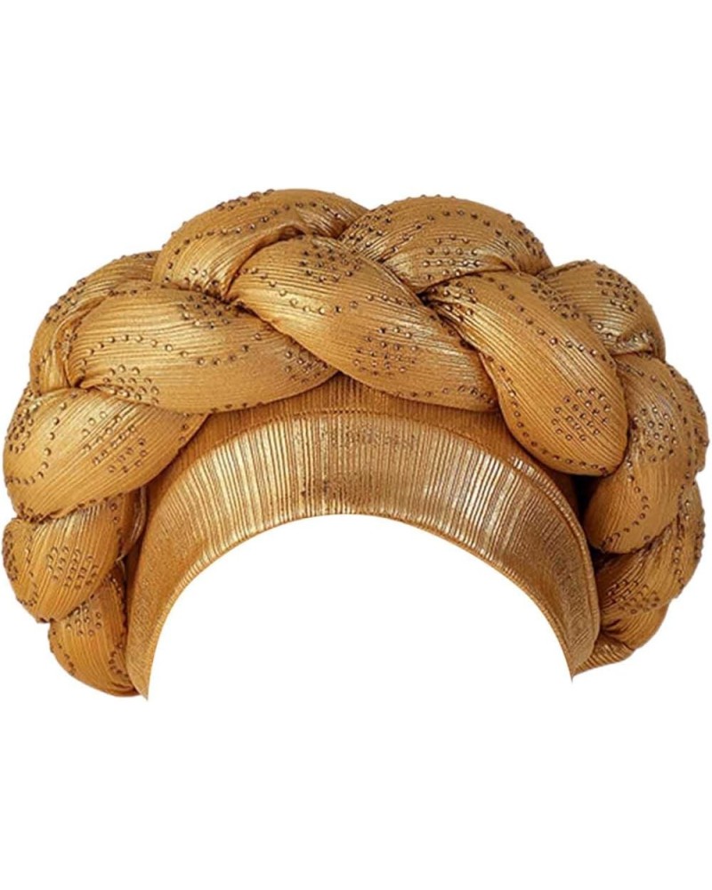 Head Wrap African Turban Headwear Beanie Cap Pre-Tied Twisted Braid Hair Cover Hats for Women Girls D-gold $9.71 Rain Hats