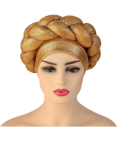 Head Wrap African Turban Headwear Beanie Cap Pre-Tied Twisted Braid Hair Cover Hats for Women Girls D-gold $9.71 Rain Hats