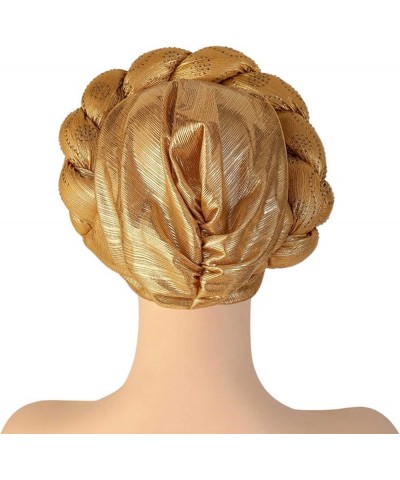 Head Wrap African Turban Headwear Beanie Cap Pre-Tied Twisted Braid Hair Cover Hats for Women Girls D-gold $9.71 Rain Hats