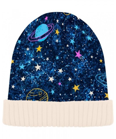 Space Dark Blue Textured Unisex Winter Beanie Hat Soft Stretchy Winter for Women Men White $9.02 Skullies & Beanies