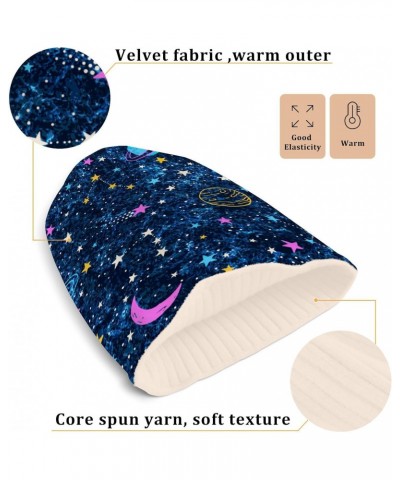 Space Dark Blue Textured Unisex Winter Beanie Hat Soft Stretchy Winter for Women Men White $9.02 Skullies & Beanies