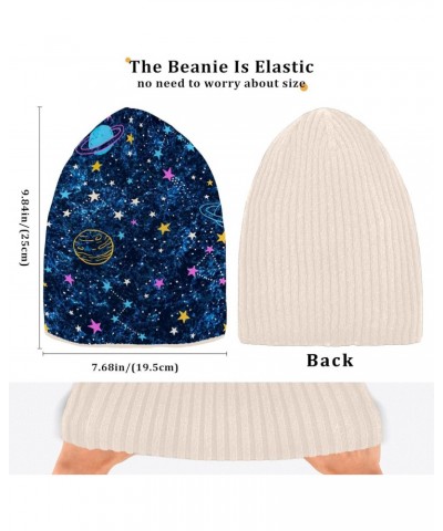 Space Dark Blue Textured Unisex Winter Beanie Hat Soft Stretchy Winter for Women Men White $9.02 Skullies & Beanies