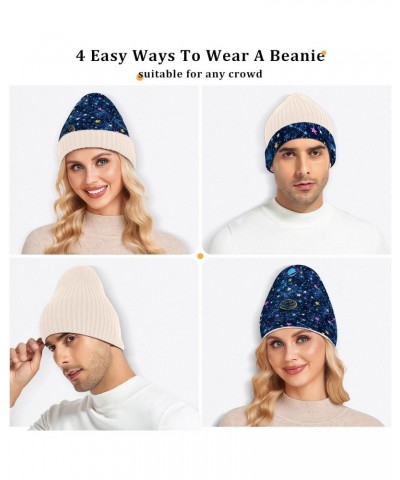 Space Dark Blue Textured Unisex Winter Beanie Hat Soft Stretchy Winter for Women Men White $9.02 Skullies & Beanies